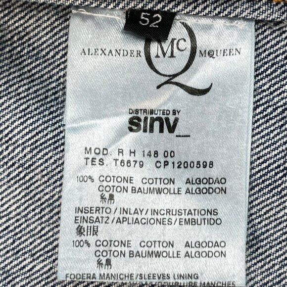 Alexander McQueen Denim Trucker Jacket Plaid Sleeves Womens 52 XL US NEW - Picture 6 of 15